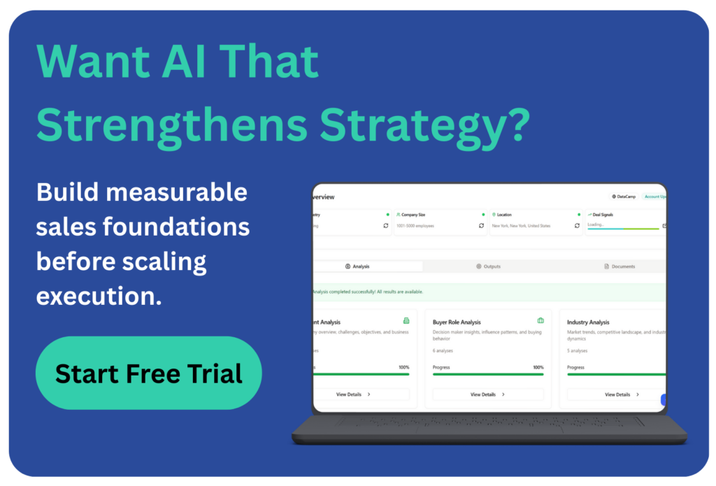 Promotional banner encouraging users to start a free trial to build measurable sales foundations with AI.